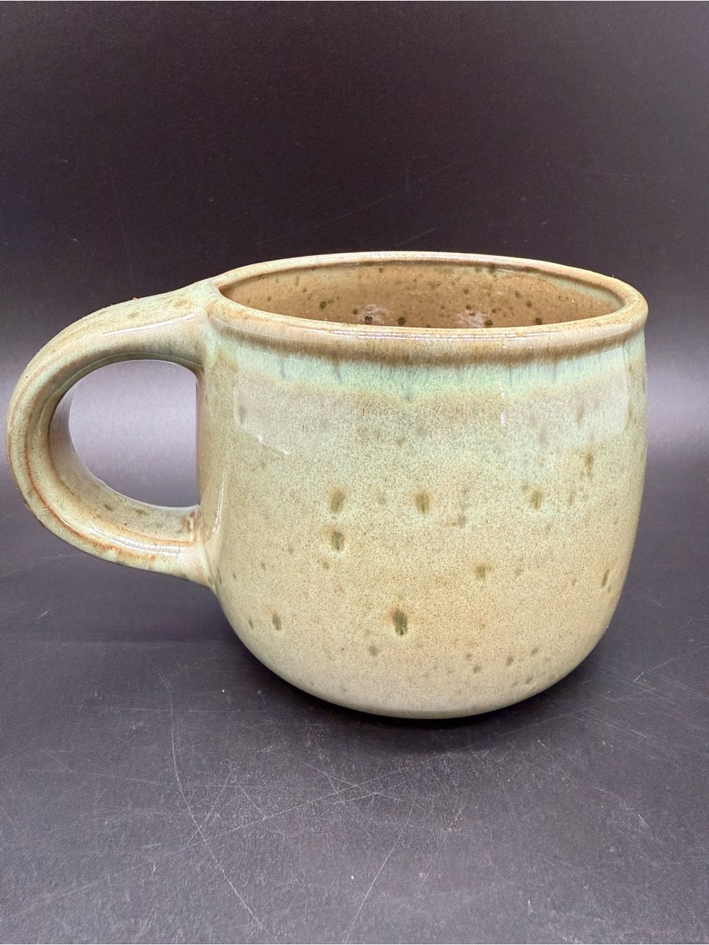 Large Vintage Terracotta Pottery Stoneware Mug Green Glaze